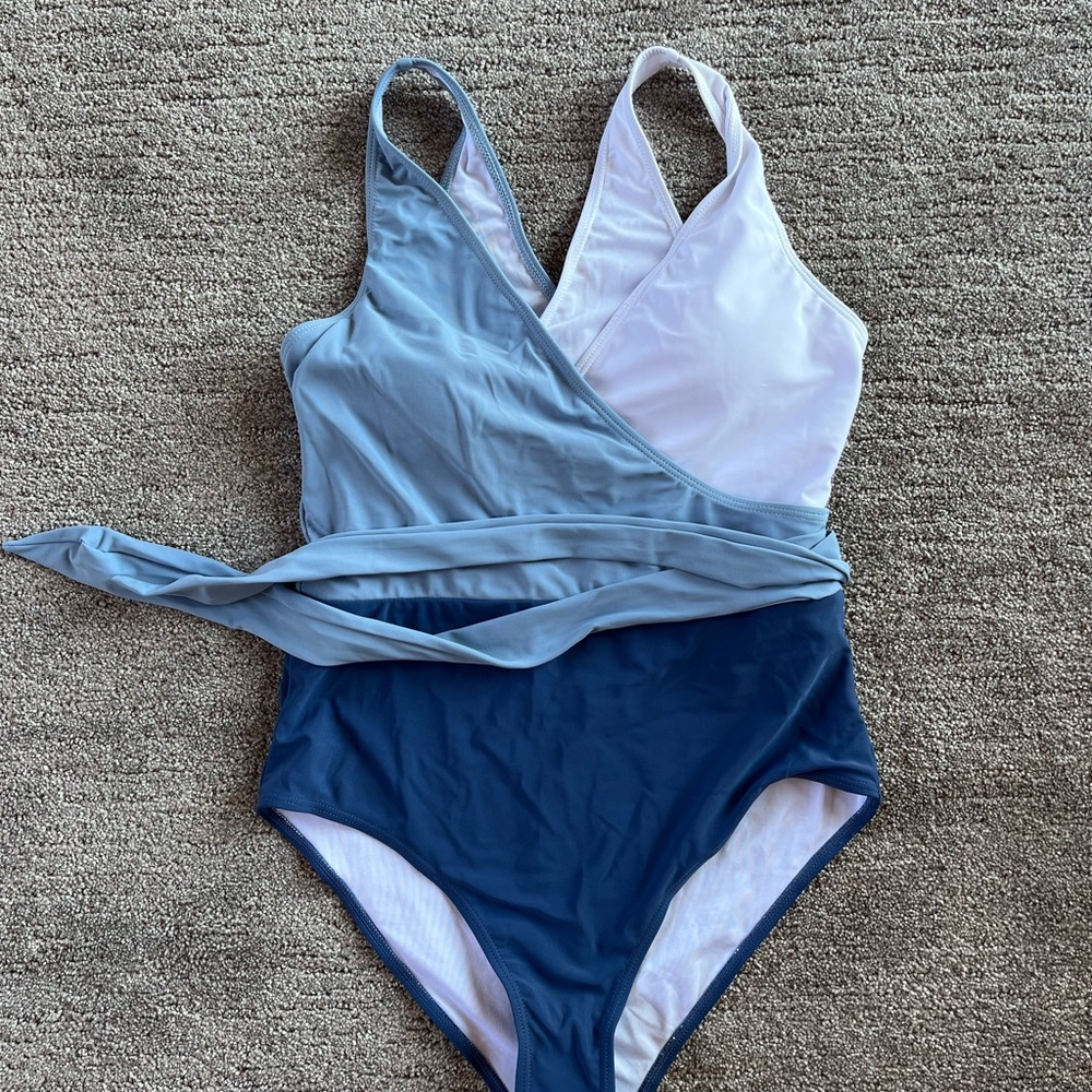 Women’s Two-Tone Blue and White One Piece Swimsuit
